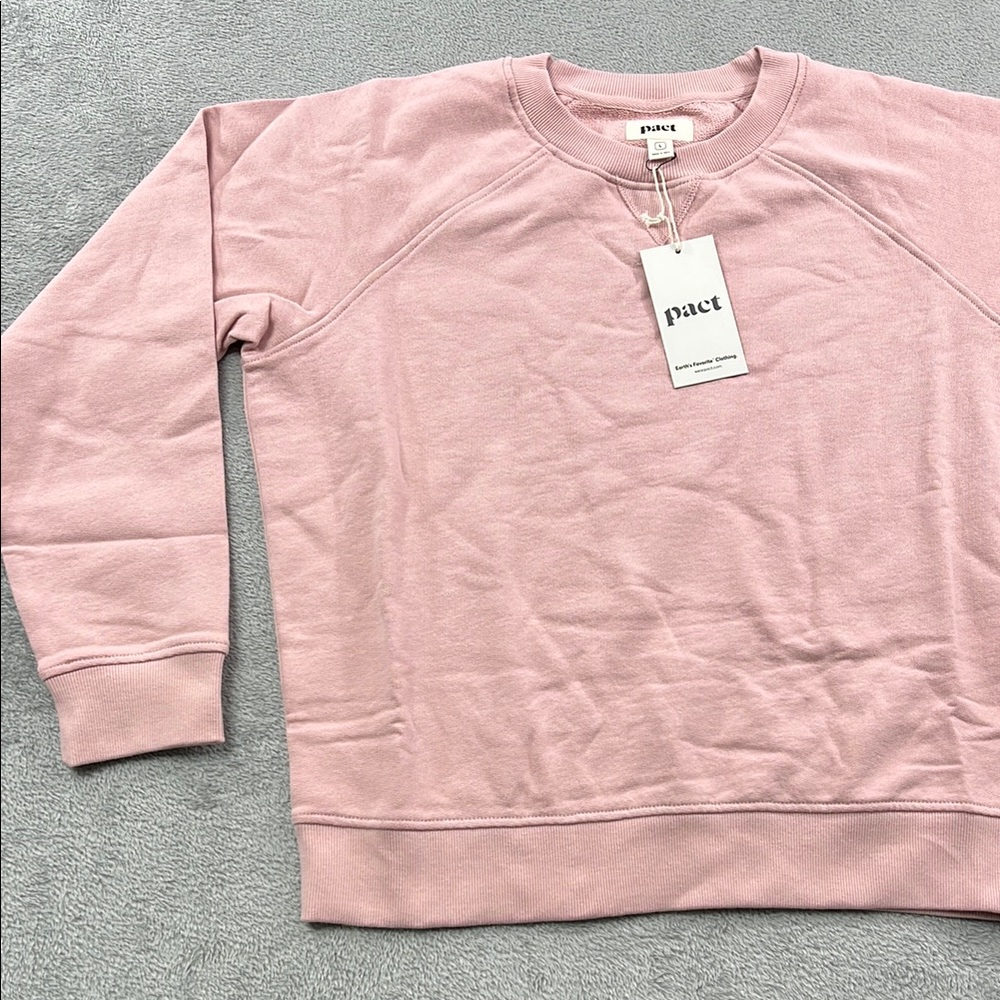 NEW Pact L 100% Organic Cotton Women Pink Pale Mauve Downtime Crew Neck Sweater - Picture 5 of 13